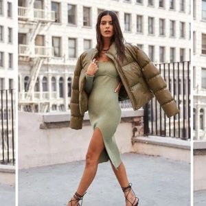 12th Tribe Summit Olive Vegan Leather Puffer Jacket